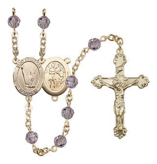 14 Karat Gold 6mm Austrian Crystal Saint Sebastian/Gymnastics Rosary in Light Amethyst