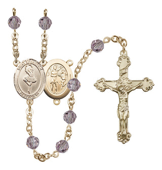 14 Karat Gold 6mm Austrian Crystal Saint Sebastian/Dance Rosary in Light Amethyst