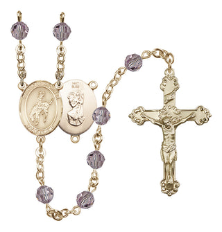 14 Karat Gold 6mm Austrian Crystal Saint Christopher / Rodeo Rosary in Light Amethyst