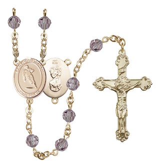 14 Karat Gold 6mm Austrian Crystal Saint Christopher / Rugby Rosary in Light Amethyst