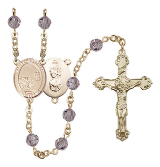 14 Karat Gold 6mm Austrian Crystal Saint Christopher / Fishing Rosary in Light Amethyst