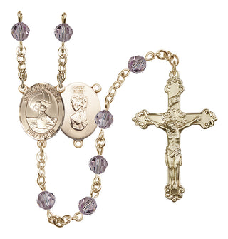 14 Karat Gold 6mm Austrian Crystal Saint Christopher/Water Polo Women Rosary in Light Amethyst