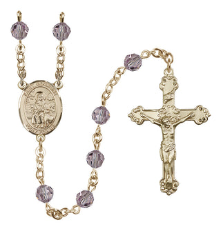 14 Karat Gold 6mm Austrian Crystal Saint Germaine Cousin Rosary in Light Amethyst