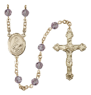14 Karat Gold 6mm Austrian Crystal Saint Alexandra Rosary in Light Amethyst