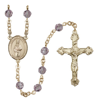 14 Karat Gold 6mm Austrian Crystal Our Lady of Hope Rosary in Light Amethyst