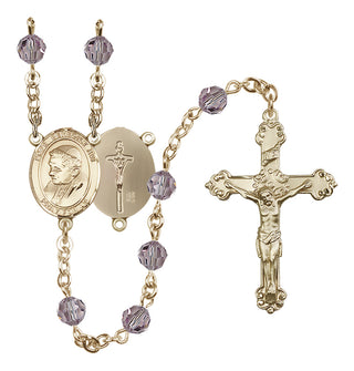 14 Karat Gold 6mm Austrian Crystal Pope Emeritace Benedict XVI Rosary in Light Amethyst