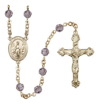 14 Karat Gold 6mm Austrian Crystal Our Lady of Knock Rosary in Light Amethyst