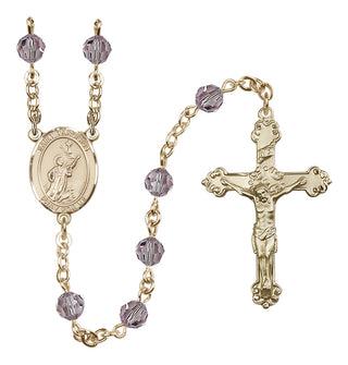 14 Karat Gold 6mm Austrian Crystal Saint Tarcisius Rosary in Light Amethyst