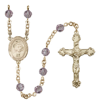 14 Karat Gold 6mm Austrian Crystal Saint John Baptist de la Salle Rosary in Light Amethyst