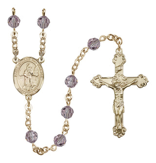 14 Karat Gold 6mm Austrian Crystal Saint Isidore the Farmer Rosary in Light Amethyst