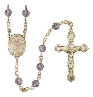 14 Karat Gold 6mm Austrian Crystal Saint Peter Nolasco Rosary in Light Amethyst