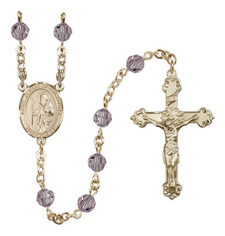 14 Karat Gold 6mm Austrian Crystal Saint Joseph of Arimathea Rosary in Light Amethyst