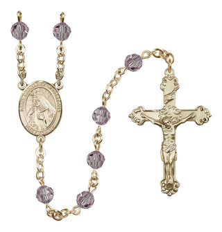 14 Karat Gold 6mm Austrian Crystal Saint Margaret of Cortona Rosary in Light Amethyst