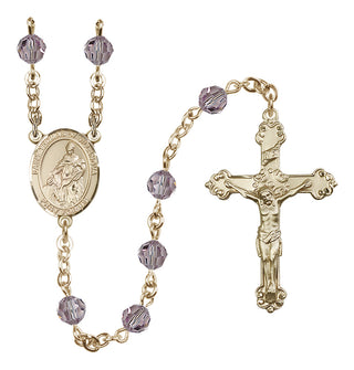 14 Karat Gold 6mm Austrian Crystal Saint Thomas of Villanova Rosary in Light Amethyst