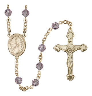 14 Karat Gold 6mm Austrian Crystal Saint Finnian of Clonard Rosary in Light Amethyst