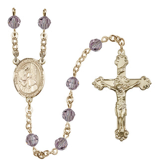 14 Karat Gold 6mm Austrian Crystal Saint Elizabeth of the Visitation Rosary in Light Amethyst