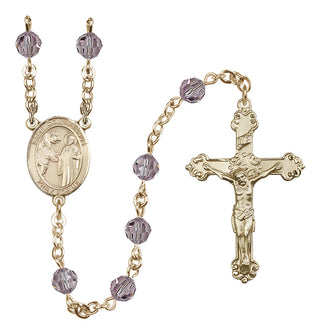 14 Karat Gold 6mm Austrian Crystal Saint Columbanus Rosary in Light Amethyst