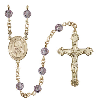 14 Karat Gold 6mm Austrian Crystal Saint Luigi Orione Rosary in Light Amethyst