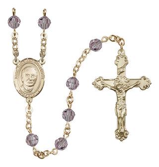 14 Karat Gold 6mm Austrian Crystal Saint Hannibal Rosary in Light Amethyst