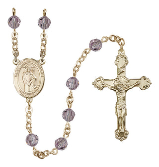 14 Karat Gold 6mm Austrian Crystal Saint Thomas A Becket Rosary in Light Amethyst