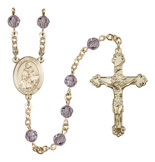 14 Karat Gold 6mm Austrian Crystal Saint Giles Rosary in Light Amethyst