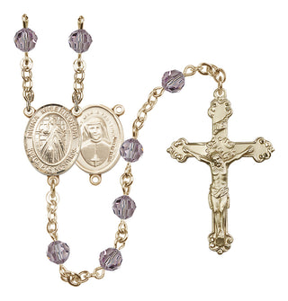 14 Karat Gold 6mm Austrian Crystal Divina Misericordia Rosary in Light Amethyst