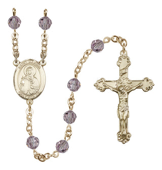 14 Karat Gold 6mm Austrian Crystal Saint Marina Rosary in Light Amethyst