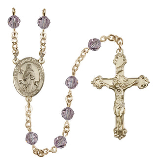 14 Karat Gold 6mm Austrian Crystal Our Lady of Assumption Rosary in Light Amethyst