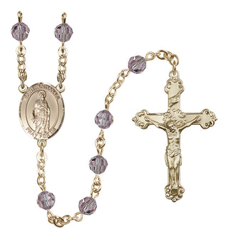 14 Karat Gold 6mm Austrian Crystal Saint Nathanael Rosary in Light Amethyst