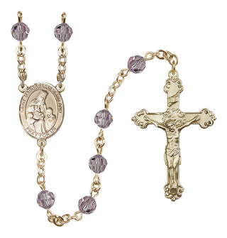 14 Karat Gold 6mm Austrian Crystal Saint Margaret of Scotland Rosary in Light Amethyst