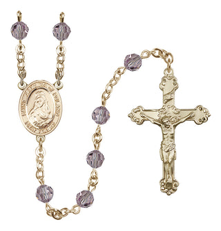14 Karat Gold 6mm Austrian Crystal Saint Jadwiga of Poland Rosary in Light Amethyst