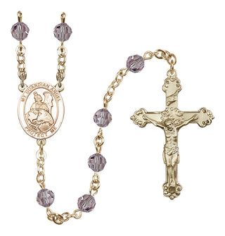 14 Karat Gold 6mm Austrian Crystal Guardian Angel Protector Rosary in Light Amethyst