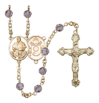 14 Karat Gold 6mm Austrian Crystal Pope Francis Rosary in Light Amethyst