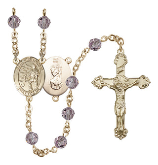 14 Karat Gold 6mm Austrian Crystal Saint Christopher / Karate Rosary in Light Amethyst