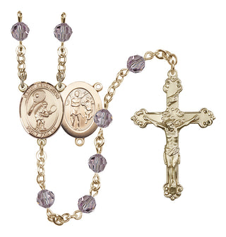 14 Karat Gold 6mm Austrian Crystal Saint Sebastian / Tennis Rosary in Light Amethyst