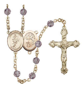 14 Karat Gold 6mm Austrian Crystal Saint Sebastian/Softball Rosary in Light Amethyst