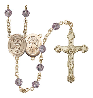 14 Karat Gold 6mm Austrian Crystal Saint Sebastian/Swimming Rosary in Light Amethyst