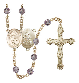 14 Karat Gold 6mm Austrian Crystal Guardian Angel/Basketball Rosary in Light Amethyst