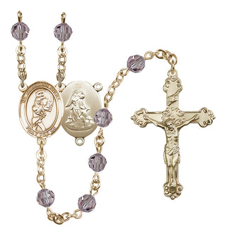 14 Karat Gold 6mm Austrian Crystal Guardian Angel/Softball Rosary in Light Amethyst