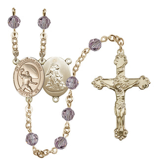 14 Karat Gold 6mm Austrian Crystal Guardian Angel/Track&Field-Women Rosary in Light Amethyst