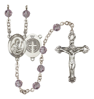 Sterling Silver 6mm Austrian Crystal Saint Benedict Rosary in Light Amethyst