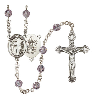 Sterling Silver 6mm Austrian Crystal Saint Brendan the Navigator/Navy Rosary in Light Amethyst