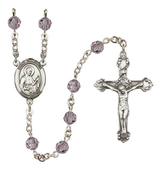 Sterling Silver 6mm Austrian Crystal Saint Camillus of Lellis Rosary in Light Amethyst