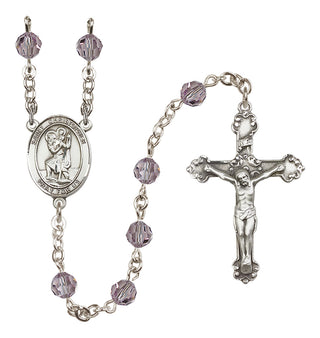 Sterling Silver 6mm Austrian Crystal Saint Christopher Rosary in Light Amethyst