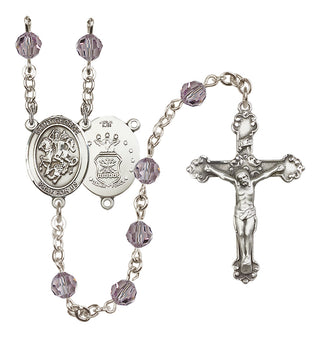 Sterling Silver 6mm Austrian Crystal Saint George / Air Force Rosary in Light Amethyst