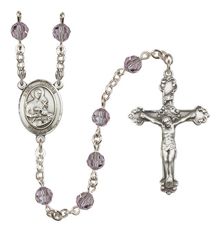 Sterling Silver 6mm Austrian Crystal Saint Gerard Majella Rosary in Light Amethyst