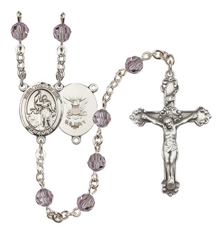 Sterling Silver 6mm Austrian Crystal Saint Joan of Arc / Navy Rosary in Light Amethyst