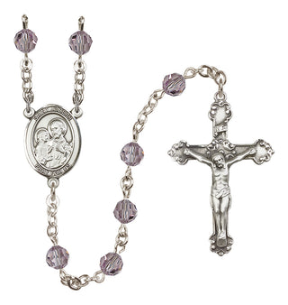 Sterling Silver 6mm Austrian Crystal Saint Joseph Rosary in Light Amethyst