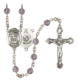 Sterling Silver 6mm Austrian Crystal Saint Michael / Marines Rosary in Light Amethyst