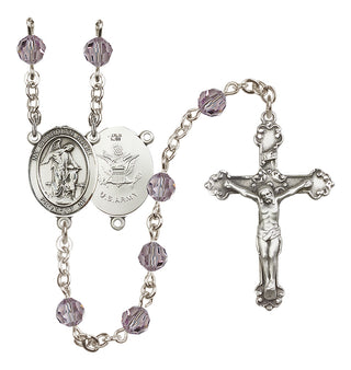 Sterling Silver 6mm Austrian Crystal Guardian Angel / Army Rosary in Light Amethyst